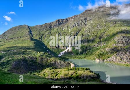 Margaritze, Talwanne, Margaritzenstausee, See, Stausee, Mauer, Staumauer, Pasterze, Wasser, Pasterzengletscher, Gletscherwasser, Oberstufe, Kraftwerk, Foto Stock