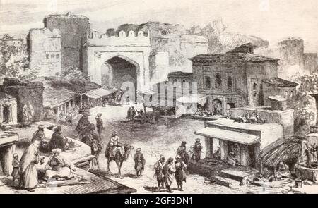 Bazaar a Kabul. Incisione del 1878. Foto Stock