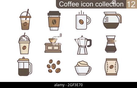 Caffè, tè e bevande relative disegni icone che possono essere utilizzati in ogni lavoro. Illustrazione Vettoriale