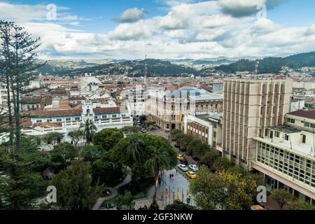 Veduta aerea di Piazza Parque Calderon a Cuenca, Ecuador Foto Stock