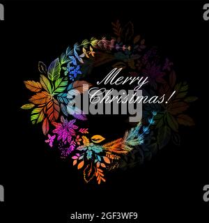 Multicolore bella corona di Natale. Ramadan Kareem. Luna fatta di fiori. Supporti misti. Illustrazione vettoriale Illustrazione Vettoriale