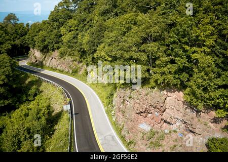 USA, Virginia, vista aerea di Back of Dragon Road circondato da verde foresta in estate Foto Stock