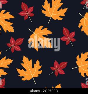 Foresta foglie essiccate. Ripetizione vettoriale senza giunture in design piatto Illustrazione Vettoriale