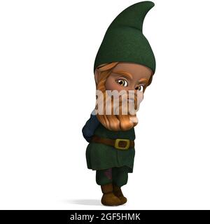 Illustrazione 3D di un simpatico e divertente gnome da giardino cartoon. Oggetto di rendering isolato Foto Stock