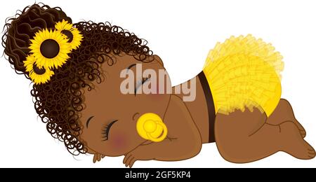 Bambina di girasole afroamericana con succhietto Illustrazione Vettoriale