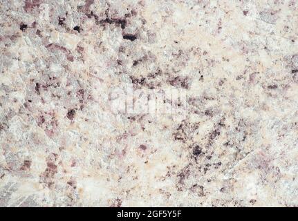 Granito grigio pallido con piccole macchie marroni, primo piano di una superficie piana lucida in pietra naturale. Sfondo, motivo, trama. Foto Stock