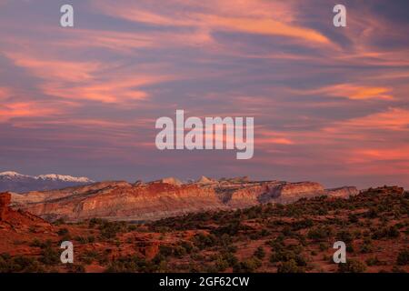 Al tramonto, al Capitol Reef National Park, Utah Foto Stock