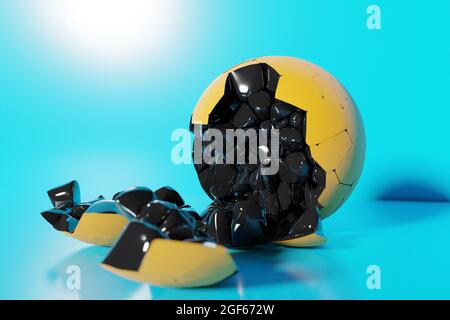 Rendering 3D di una forma volumetrica di una sfera. La geometria delle forme che sono suddivise in piccoli pezzi. Forme casuali. Foto Stock