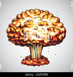 Esplosione nucleare. Illustrazione della nuvola di funghi della bomba atomica Illustrazione Vettoriale