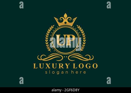 UP Letter Royal Luxury Logo template in arte vettoriale per Ristorante, Royalty, Boutique, Cafe, Hotel, Araldica, Gioielli, Moda e altri vettori illustratore Illustrazione Vettoriale