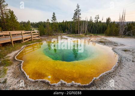 Colorato gloria di mattina Piscina - famoso primavera calda nel Parco Nazionale di Yellowstone, Wyoming USA Foto Stock