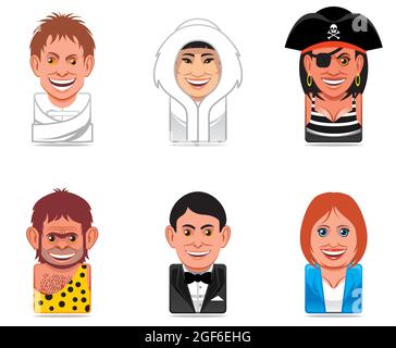 Icone delle persone dei cartoni animati Illustrazione Vettoriale