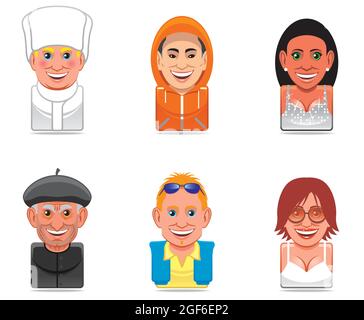 Icone delle persone dei cartoni animati Illustrazione Vettoriale