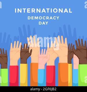 giornata internazionale della democrazia con la mano che alza l'illustrazione vettore disegno bandiera Illustrazione Vettoriale