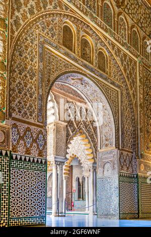 Sala degli Ambasciatori o Salon de los Embajadores, Alcazar, Siviglia, Andalusia, Spagna Foto Stock