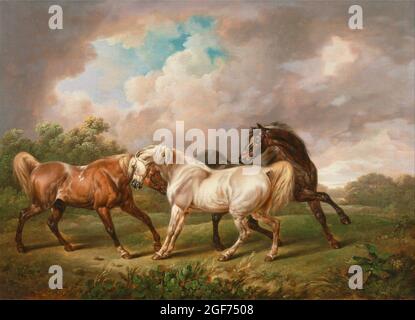 Charles Towne - tre cavalli in un paesaggio stormy - 1836 Foto Stock