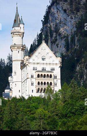Castello di Neuschwanstein, castello fiabesco, Schwangau, Koenigswinkel, strada romantica, Fuessen, Ostallgaeu, Allgaeu, Swabia, Baviera, Germania Foto Stock
