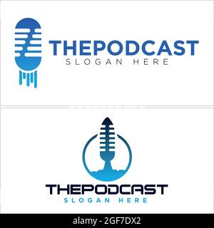 Modello di design del logo con icona del simbolo del microfono per podcast Illustrazione Vettoriale