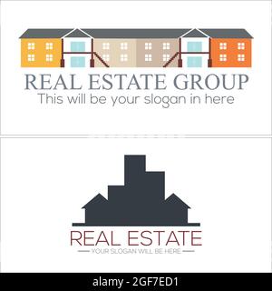Immobiliare ipotecario costruzione appartamento logo design Illustrazione Vettoriale