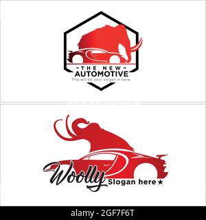 Servizio di pulizia automobilistica con logo auto ed elefante Illustrazione Vettoriale