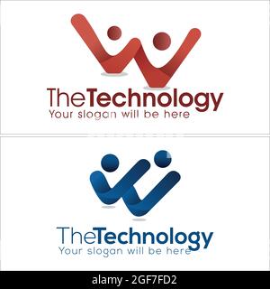 Tecnologia con logo vettoriale persone Illustrazione Vettoriale