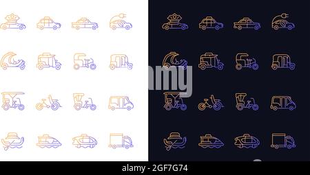 Tipi di taxi icone gradiente impostate per la modalità buio e luce Illustrazione Vettoriale