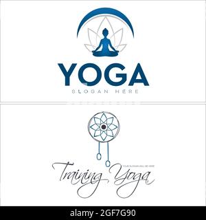 Formazione fisica di benessere yoga logo design Illustrazione Vettoriale