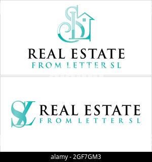 Immobiliare con casa combinazione lettera SL logo design Illustrazione Vettoriale