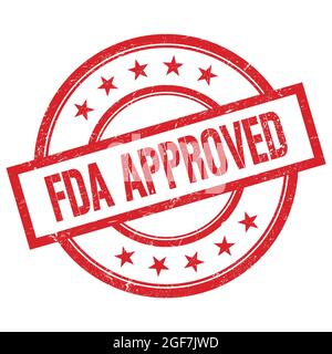 Testo APPROVATO dalla FDA scritto sul timbro rosso rotondo vintage in gomma. Foto Stock