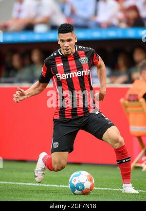 PAULINHO (LEV) Action, Calcio 1 ° Bundesliga, 2 ° giorno di incontro, Bayer 04 Leverkusen (LEV) - Borussia Monchengladbach (MG) 4: 0, il 21 agosto 2021 a Leverkusen/Germania. Le normative #DFL vietano l'uso di fotografie come sequenze di immagini e/o quasi-video # Â Foto Stock