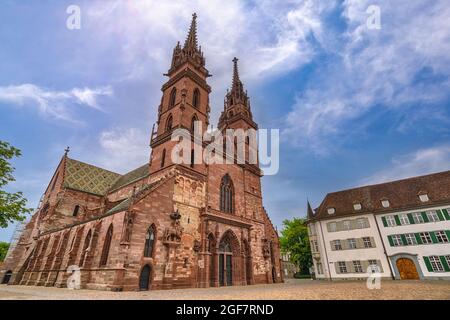 Basilea Svizzera, skyline della città a Basilea Minster Foto Stock