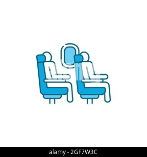 I passeggeri sono seduti sui sedili sull'icona della linea nera dell'aereo. Abitacolo classe economica aereo. Pittogramma per pagina web, app mobile, promo. UI UX GU Illustrazione Vettoriale