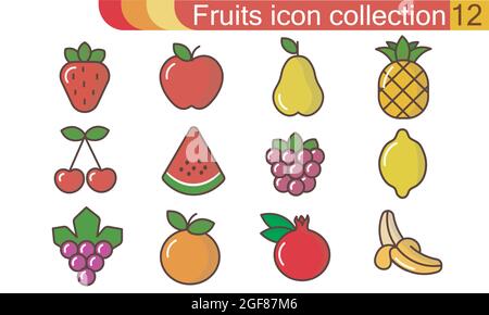 Frutti icon set. Cartoon set di frutti icone vettoriali per il web design isolato su sfondo bianco Illustrazione Vettoriale