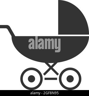 simbolo o icona del carrello del bambino o del passeggino isolato su sfondo bianco, illustrazione vettoriale Illustrazione Vettoriale
