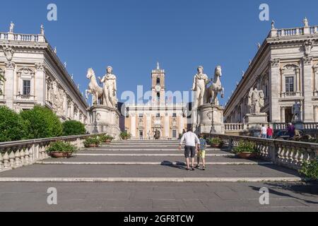 Scalinata per il Campidoglio, accanto a Piazza Campidoglio a Roma, Unesco, Lazio, Italia Foto Stock