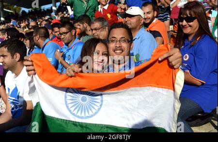 Tifosi di cricket dell'India con la bandiera nazionale dell'India Natwest T20 Series - Inghilterra contro India 07/09/2014 Foto Stock