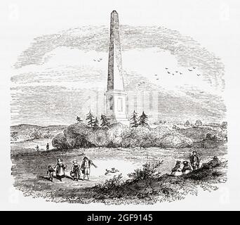 L'obelisco sul campo di Naseby, eretto per commemorare la Battaglia di Naseby che ebbe luogo nel 1645 durante la guerra civile inglese. Dall'Inghilterra pittoresca i suoi punti di riferimento e i suoi luoghi storici, pubblicato, 1891 Foto Stock
