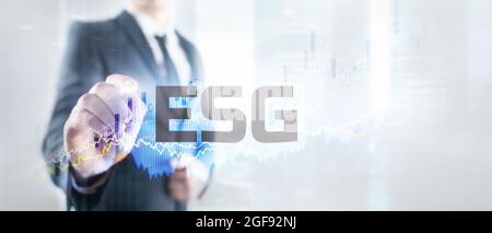 ESG concetto di governance ambientale e sociale con le imprese. Banner del sito Web. Foto Stock