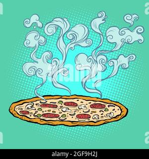 Pizza, ristorante italiano, fast food di strada, deliziosi piatti appetitosi Illustrazione Vettoriale