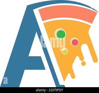 Lettera A con il modello vettoriale del logo icona pizza Illustrazione Vettoriale