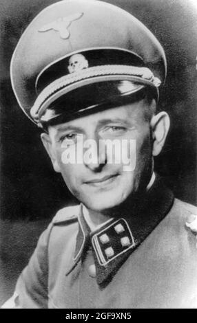 Il leader nazista e politico Adolf Eichmann. La sua abilità nella logistica lo ha reso uno dei principali organizzatori dell'Olocausto. Fuggì dalla Germania nel 1950 e andò in Argentina dove fu catturato da agenti israeliani. Fu processato e condannato a morte in Israele nel 1962 Foto Stock