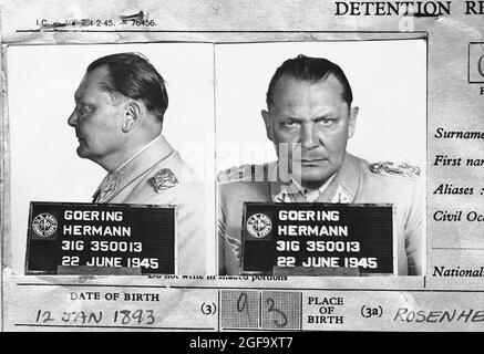 Il record di detenzione del 1945 il capo nazista della Luftwaffe Germann Göring, dopo essere stato catturato nel 1945, ha processato e condannato a morte a Norimberga nel 1946. Ha commesso ore di suicidio prima di essere impiccato. Foto Stock