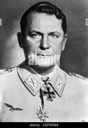 Ritratto del 1945 del capo nazista della Luftwaffe Germann Göring, catturato nel 1945, processato e condannato a morte a Norimberga nel 1946. Ha commesso ore di suicidio prima di essere impiccato. Foto Stock