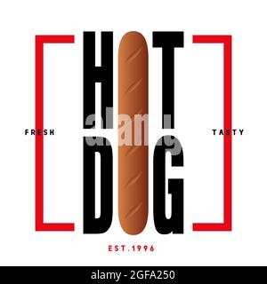 Modello con logo, adesivi hot dog francesi o statunitensi. Illustrazione Vettoriale