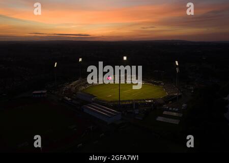 Chester le Street, Inghilterra, 24 agosto 2021. Una vista aerea del Riverside Ground a Chester le Street durante la T20 Blast Quarter Final tra Yorkshire Vikings e Sussex Sharks. Credit: Colin Edwards/Alamy Live News. Foto Stock