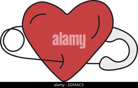 Cuore perforato con illustrazione vettoriale del perno di sicurezza Illustrazione Vettoriale