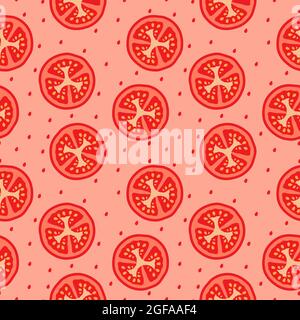 pomodori rossi tagliati su sfondo rosa. Sfondo senza giunture Illustrazione Vettoriale