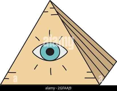 Disegno a mano con adesivo vettoriale a piramide occhio-vedente Illustrazione Vettoriale