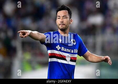 Genova, Italia. 23 agosto 2021. Maya Yoshida di UC Sampdoria gesticola durante la Serie UNA partita di calcio tra UC Sampdoria e AC Milan. Credit: Nicolò campo/Alamy Live News Foto Stock