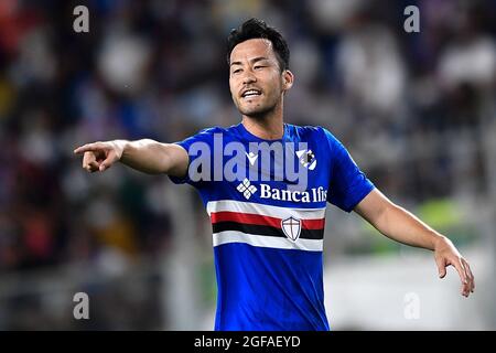 Genova, Italia. 23 agosto 2021. Maya Yoshida di UC Sampdoria gesticola durante la Serie UNA partita di calcio tra UC Sampdoria e AC Milan. Credit: Nicolò campo/Alamy Live News Foto Stock